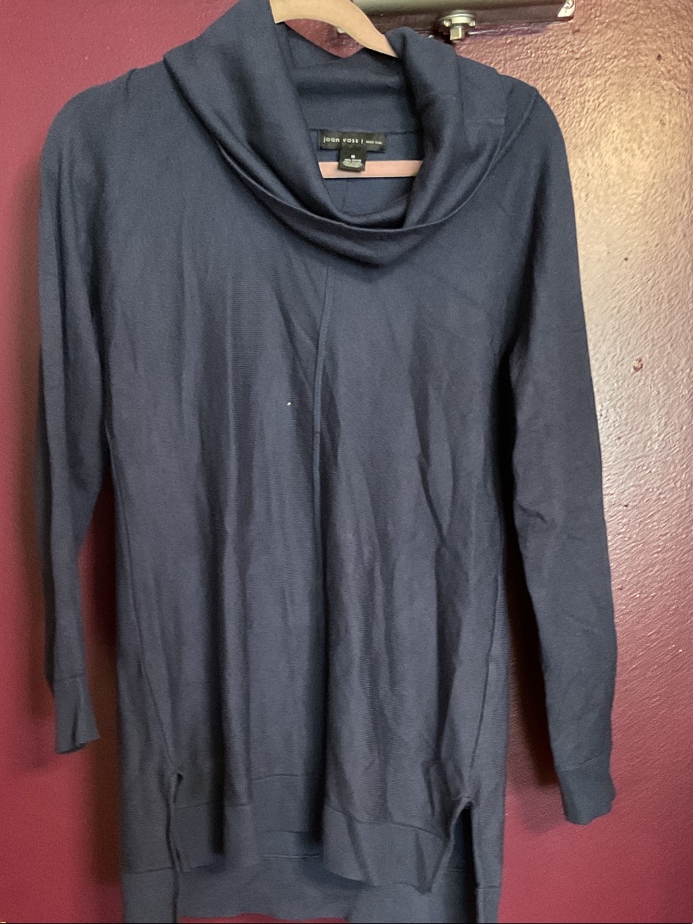 Joan Vass Navy Cowlneck Long Sleeve Sweater